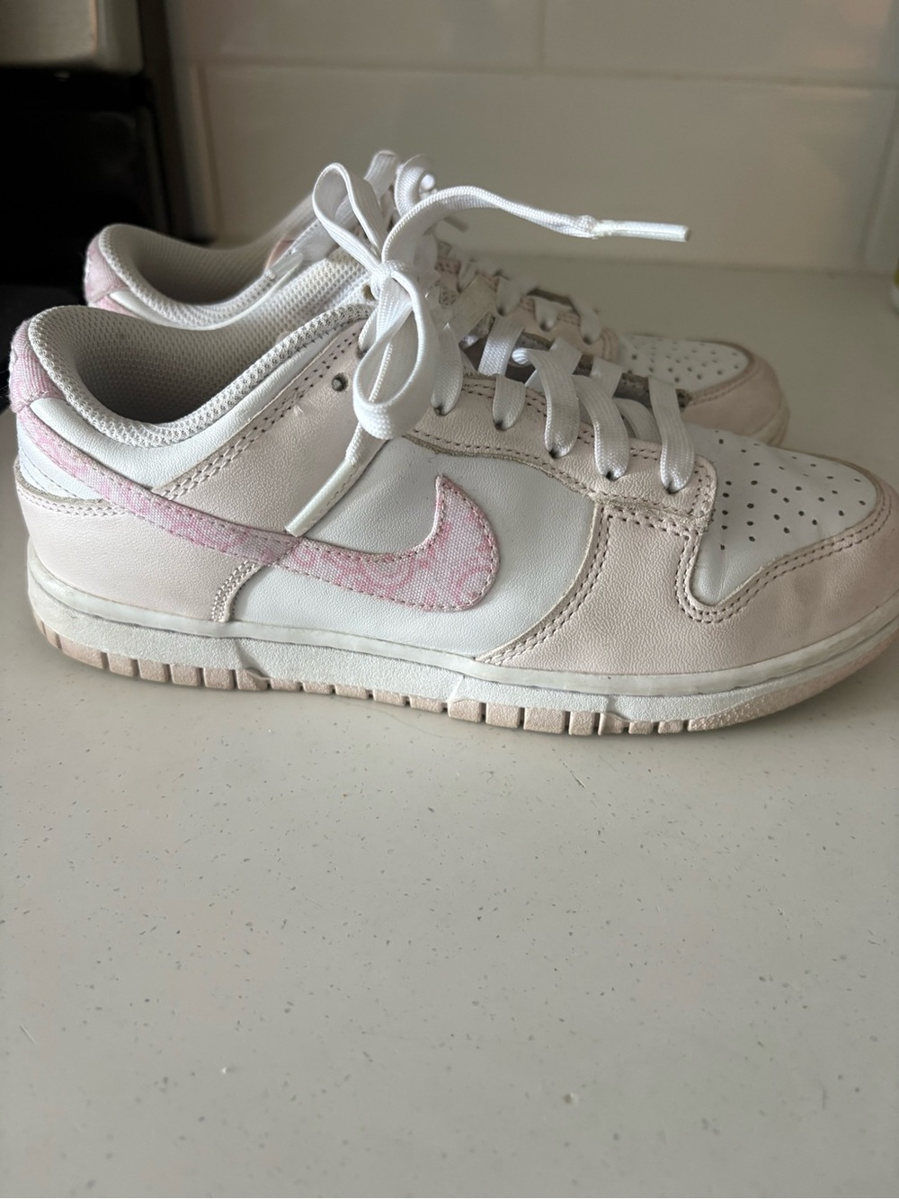Nike Women’s Low-Top Sneakers — White with Light Pink Swoosh